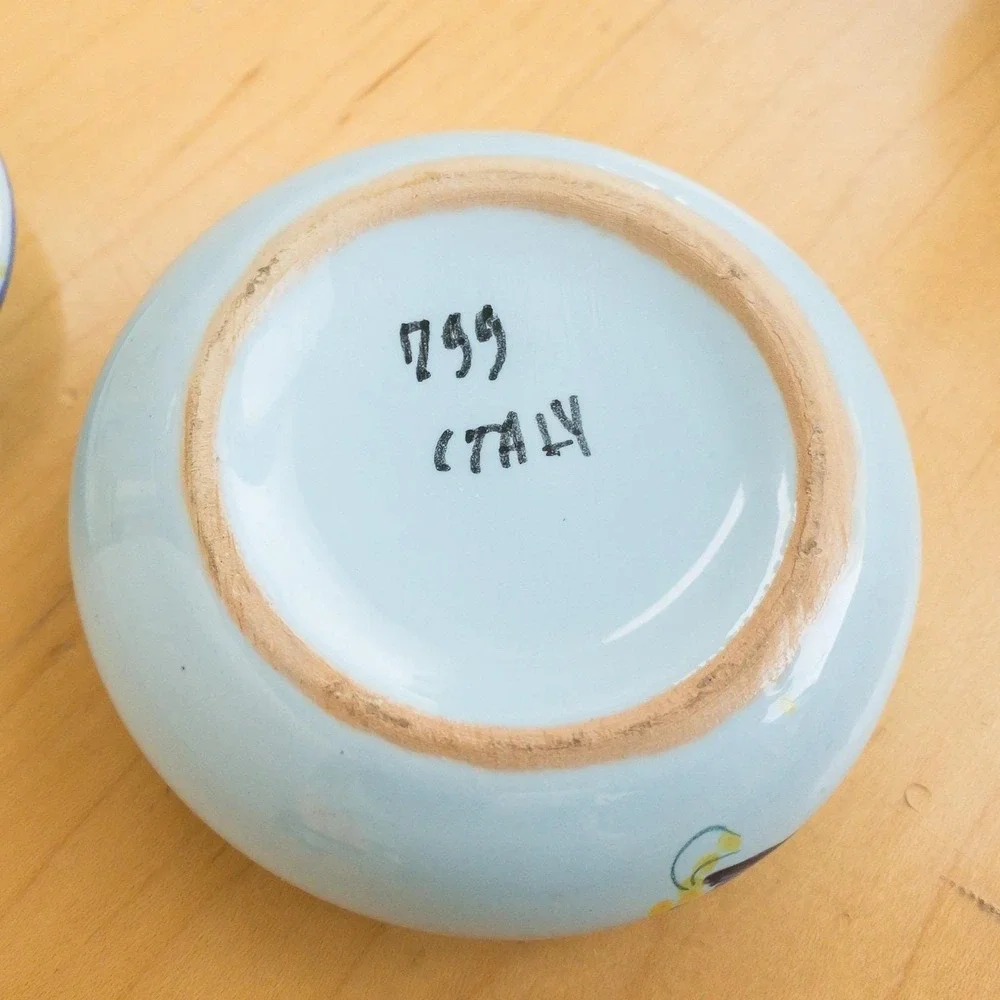 Italy Ceramic Vase and Trinket Jar Set Blue Floral Hand‎ Painted Vintage Ceramic
